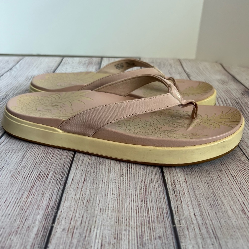 Olukai Sandals Womens Nu'a Pi'o Taupe Flip Flops Platform Shoes 8